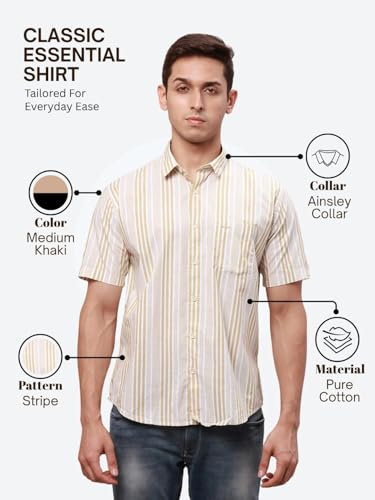 Image of Park Avenue Men's Pure Cotton Chambray Pattern Slim Fit Ainsley Collar Half Sleeve Casual Shirt