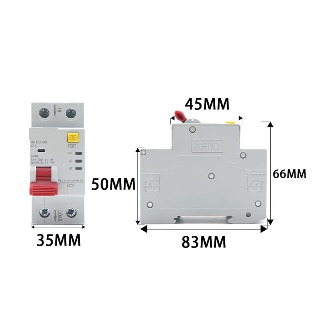 Accesorios electricos 2P AFDD-63 AFCI Dispositivo Protector De Fallas De Arco Disyuntor Interrupción Sobrecarga Fuga A Tierra Protección De Voltaje De Cortocircuito(10A)