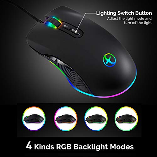 Iulonee Type C Mouse, Wired Usb C Mice Gaming Mouse Ergonomic 4 Rgb Backlight 3200 Dpi Compatible With M@C, Matebook, Chromebook, Hp Omen, Windows Pc, Laptop And More Usb Type C Devices (Black) #TOP4