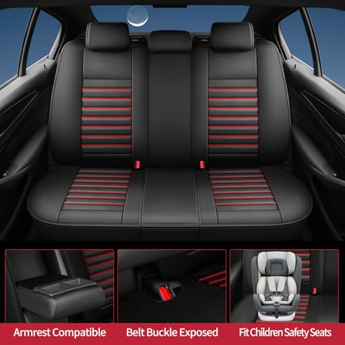 Image of Fit Outback Car Seat Covers for Subaru Outback 2010-2024 2025 2026 - Upgraded Premium Waterproof & Breathable Leather,Airbag Compatible, All-Weather Seat Cushion Protector(Full Set, Black+Red)