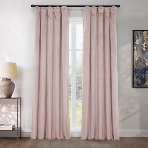 Plush Velvet Curtains for Living Room (1 Panel) - 50W x 84L, Ballet Pink