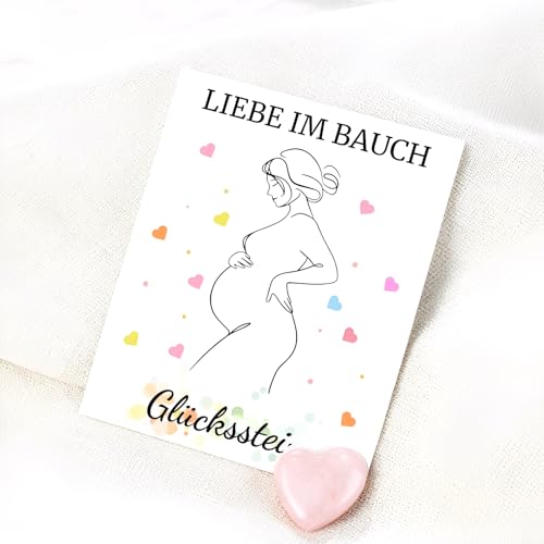 Snyvpra Glücksstein Geschenke Für Schwangere – Rosa Kristall Herz Mit Karte & Geschenkbox, Glücksbringer Für Werdende Mütter, Schwangerschaft Verkünden, Muttertag, Schwangerschaft Geschenk