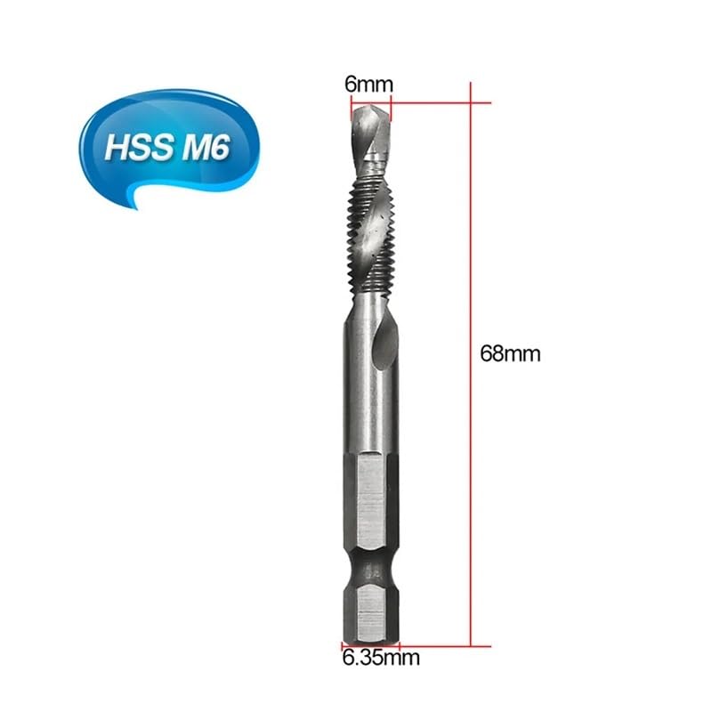 1pc M8 70mm Metric Screw Taps Drill Bits HSS 1/4'' Hex Shank Thread Tap Spiral Screw Drill Bit Woodworking Tools DIOBFZFY