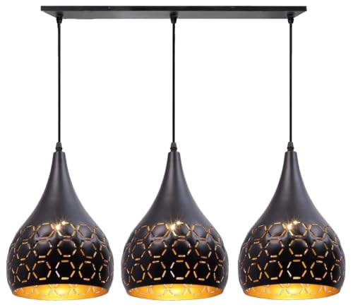 Image of Aluminium Black Laser Cut 3 Light Linear Hanging Light Ceiling Pendant Lamp Drop, Antique Decor (Bulb not Included) Big Linear Set