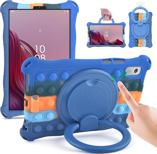 La Mejor Selección de Fundas para Niño comprados en linea. 49 TKP Funda para Lenovo Tab M9 2023 Tb-310 Antigolpes Carcasa Uso Rudo con Correa Funda para Niños Pop It (Arcoiris Azul)