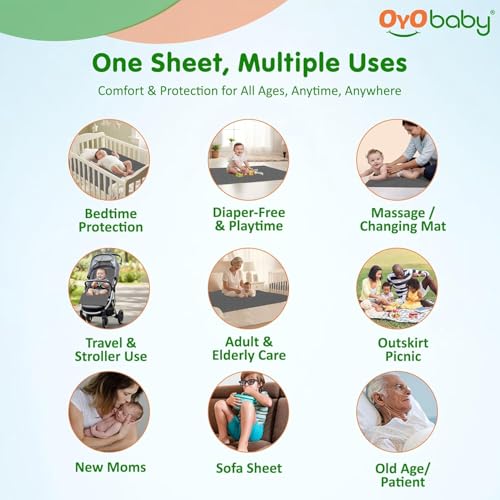 Image of OYO BABY Medium Baby Dry Sheet Pack of 3 (100x70 cm) | Quick Dry & Absorbent Waterproof Bed Protector | Reusable Soft Breathable Mattress Sheet for New Born Baby (Dark Blue, Salmon Rose & Grey)