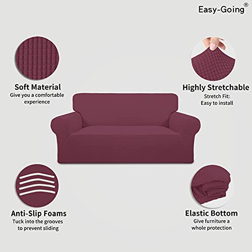 Image of Easy-Going Stretch Oversized Loveseat Slipcover 1-Piece Sofa Cover Furniture Protector Couch Soft with Elastic Bottom for Kids Polyester Spandex Jacquard Fabric Small Checks ASH Rose