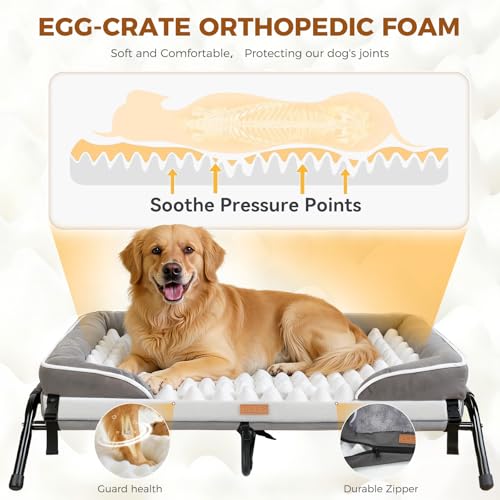 Lekereise Outdoor Elevated Dog Bed,Raised Dog Beds for Large Dogs, Washable Dog Cot with Headrest Sides, Non-Skid Feet,Breathable Mesh,Cooling Pet Beds for Indoor or Camping by Lekereise - Image 3