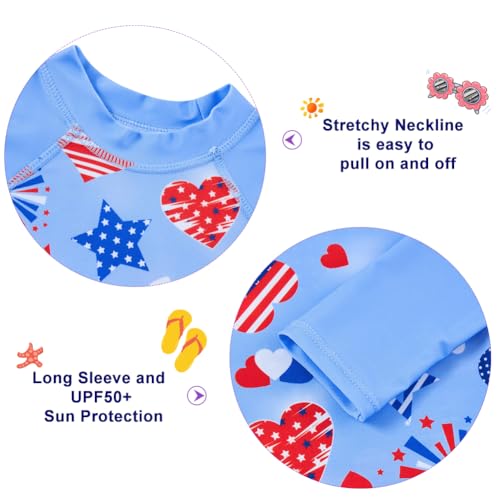 Image of Funnycokid Girls Swimsuit Toddler Bathing Suit Long Sleeve 2 Piece Rash Guard Set for Kids 2-10 Years