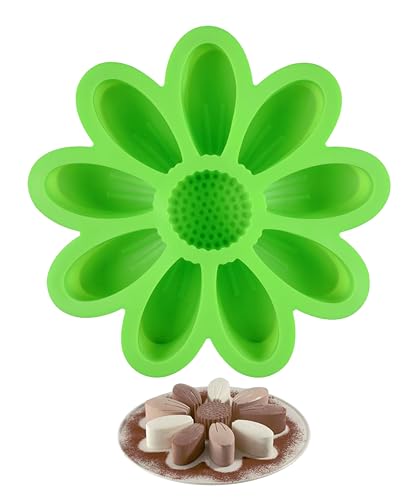 Image of PureBake Large Round Silicone Molds for Baking, 10 - Cavity Sun Flower Mould, Non-Stick Cake Pan for Mousse, Desserts, Candy, Soap & More - Food-Grade, Flexible, Oven & Freezer Safe