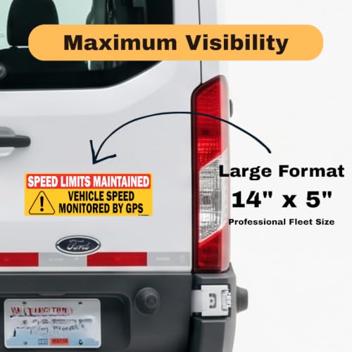 Image of TOTOMO Oversized Red Vehicle Speed Monitored by GPS Safety Sticker, Speed Limit Maintained, 10-Pack, Large 14 inch x 5 inch Reflective Warning Decal for Fleet Vehicles, Trucks, Vans & Commercial Vehicles