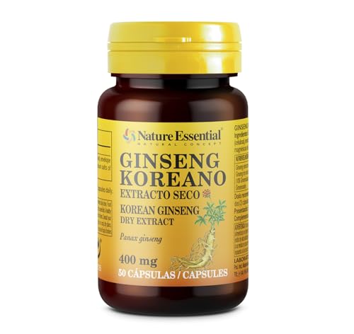 Nature Essential - Ginseng Koreano 400 mg - 50 Cápsulas - Extracto a Base de Hojas Panax Ginseng - Ayuda a Combatir la Sensación de Fatiga y Cansancio