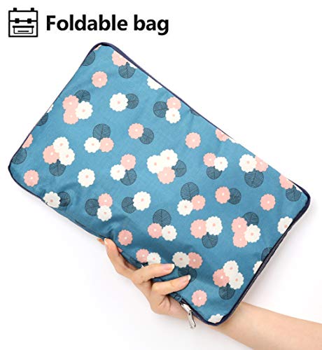 Foldable Travel Duffle Bag for Women Girls Large Cute Floral Weekender Overnight Carry On Bag for Kids Checked Luggage Bag (A-Blue flower)