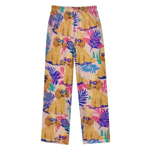 Poodle Palm Leaf Boys Long Pants Soft Trousers Elastic Waist Kids Lounge Bottoms with Pockets S-XL2