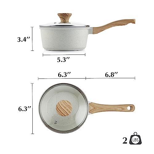 SENSARTE White Ceramic Nonstick Saucepan with Lid 1.5 Quarts, Small Cooking Pot with Stay Cool Handle, Induction Compatible Saucepot, White Granite Coating, Free of Intentionally Added PTFE/PFOA/PFAS