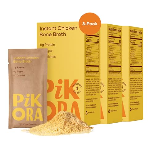 Pikora Chicken Bone Broth Instant Powdered Mix (3 Pack, 12