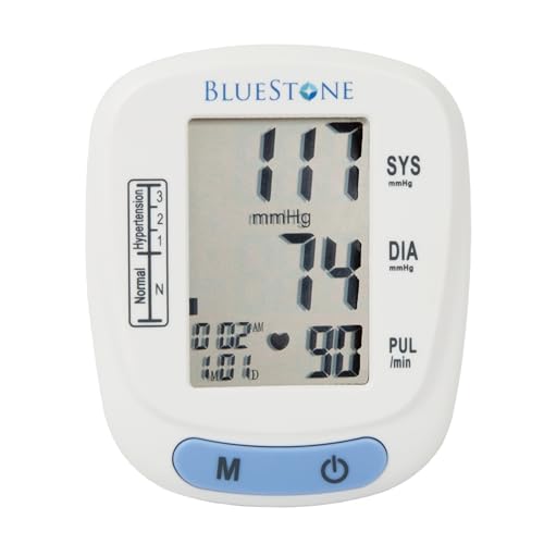 Blood Pressure Machine - BP and Pulse Monitor for Heart Health with Digital LCD Screen, Memory Recall, Adjustable Cuff, and Storage Case by Bluestone