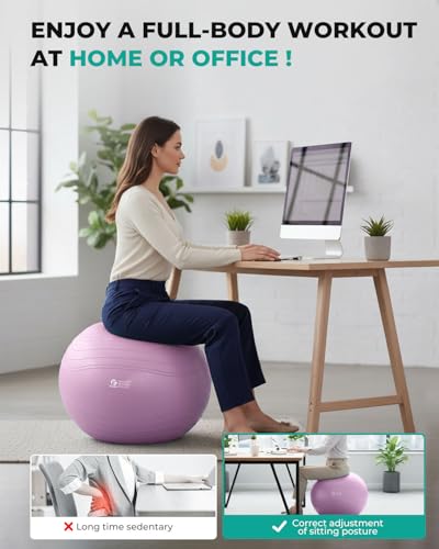 Image of Gruper Yoga Ball, Extra Thick Exercise Ball for Workout Pregnancy Stability - 4 Sizes Anti Burst Balance Ball for Yoga, Pilates, Fitness, Birthing, Physical Therapy - Includes Pump