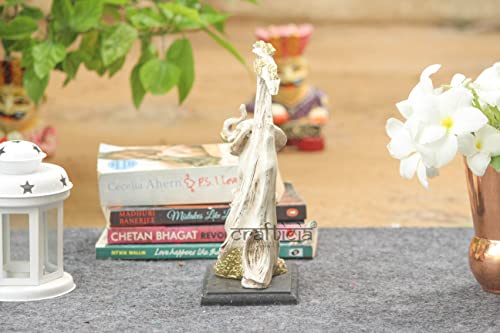 Image of Resin Elephant on Tree with Baby Elephant Statue Animal Figurine On Wooden Base for Feng Shui and Vaastu Statue (14.5X9X23.5 cm, Off White)