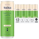 Taika Matcha Latte Iced Matcha Latte, Organic Ceremonial Grade Matcha w/Ashwagandha, 8 Fl Oz (Pack of 12))