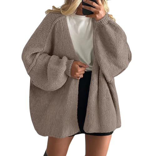 Toumov Womens Oversized Cardigan Sweaters Open Front Chunky Knit Sweater Casual Long Lantern Sleeve Cardigans Fall Outerwear