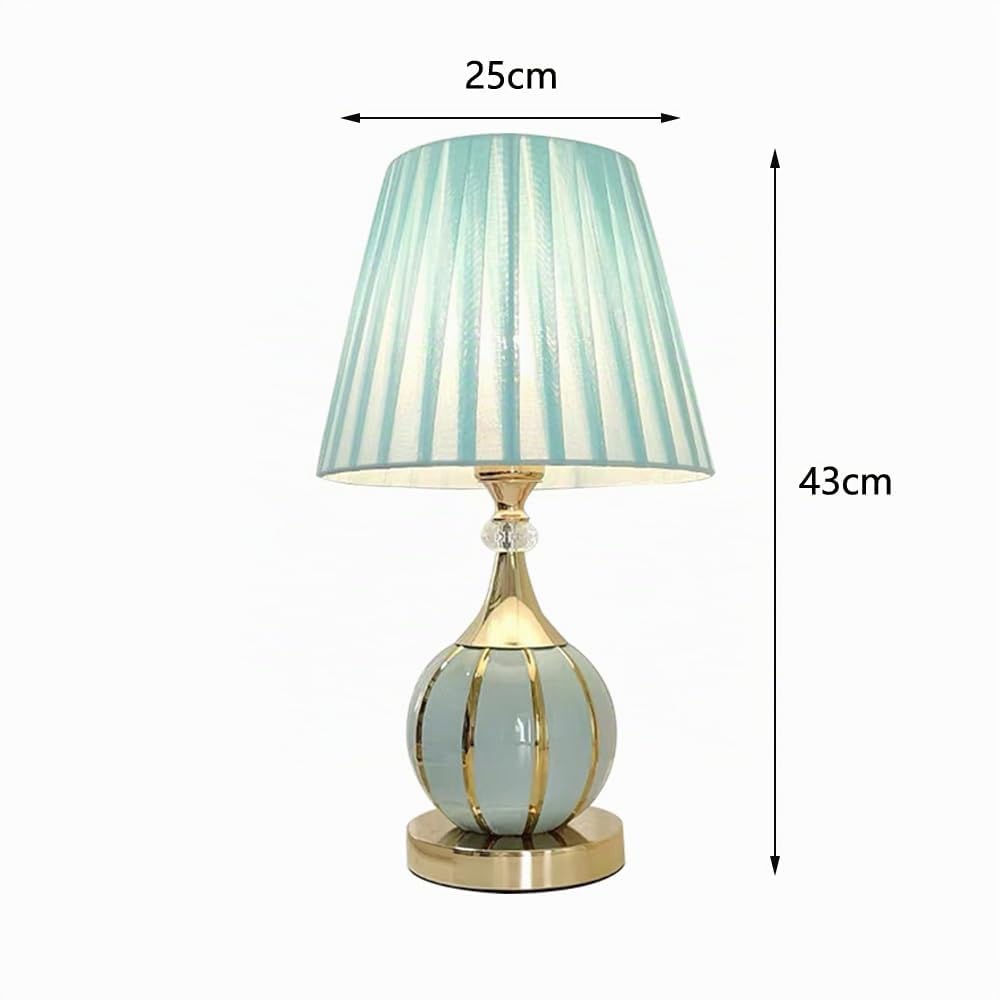 Mengjay Vintage Nachttischlampe mit Kabel,Tischlampe aus Keramik,Moderne Tischleuchte mit Stoffschirm,E27 Fassung,Dekolampe,Leselampe,Nachtlicht für Schlafzimmer, Wohnzimmer,Kinderzimmer (Blau)