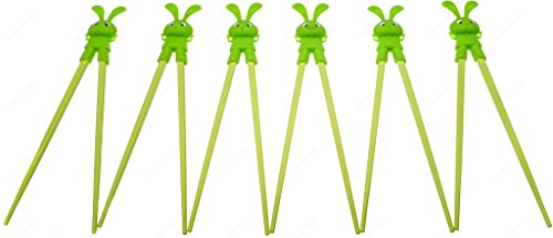 Kafuh EC8/G Cute Plastic Chopsticks with Flexible Silicone Rabbit Connector Training Chopsticks For Kids and Adults, Green, Sold as 1 PAIR