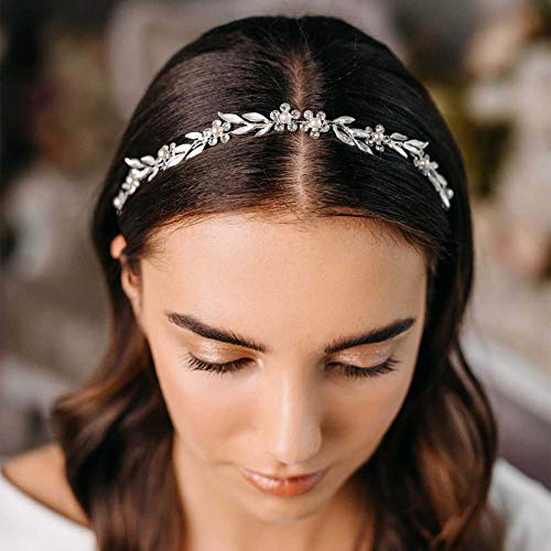 AW BRIDAL Wedding Headpieces Bridal Headband Crystal Bridal Headpieces for Wedding Hair Vine Pearl Wedding Headband for Women Girls Bridal hair accessories (Silver)