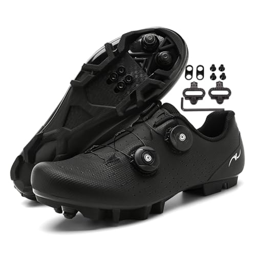 Zapatillas Ciclismo Montaña Hombre Mujer Compatibles con Calas SPD Zapatillas MTB Bicicleta Ligeras para Rutas Y Actividades Al Aire Libre,Negro,42 EU
