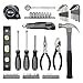 Amazon Basics 65 Piece Home Basic Repair Tool Kit Set With Bag, Silver, Black