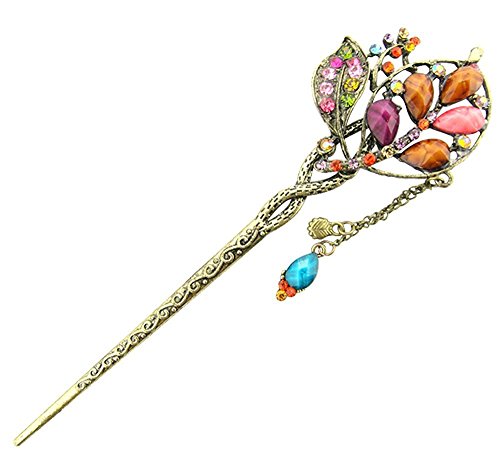 FOONEE Women Girls Retro Peacock Tassels Alloy Hair Pin Hair Stick,Colorful