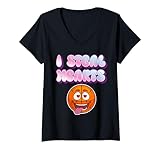 donna groovy i steal hearts funny valentines basket kids girl maglietta con collo a v