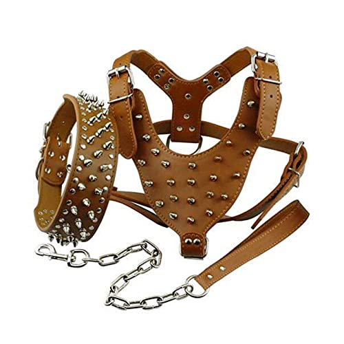 Generic Collare e Pettorina per Cani a Spillo con Borchie Set in Pelle PU Anti- Cerchio a D Resistente per L'addestramento a Piedi di Cani di Taglia Media e Grande (#13)