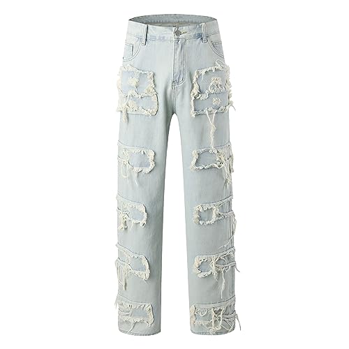 Stacked Jeans Men, Y2k Slim Fit Skinny Ripped Jeans Men Distressed Destroyed Denim Pants Emo Hip Hop Stretch Trouser2