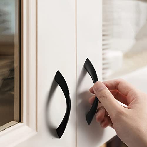 Image of Black Cabinet Pulls 3 Inch Arch Twisted Matte Black Handles Drawer Kitchen Cupboard Bathroom Dresser Cabinet Hardware Zinc Alloy 10 Pack