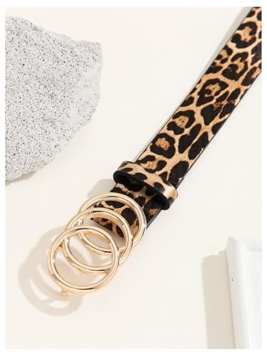 COZYEASE Women's Y2K Leopard Multi Ring Waist Belts Round Buckle Medium Belt for Jeans Pants3