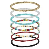 Mmgoqqt 7 Pcs Boho Anklets Bracelet, Anklets Colorful Multilayered, Elastic Foot and Hand Chain Jewelry, Handmade Beaded Anklet, Beads Foot Jewelry for Women Girls Ladies