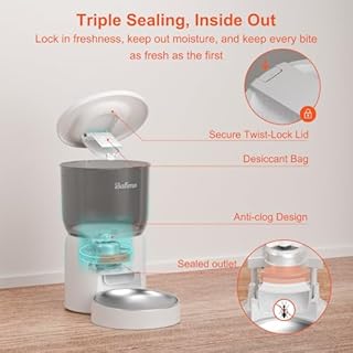 Balimo Distributore Automatico Cibo Gatti, 2.4G WiFi Dispenser Crocchette Gatto, 3L Distributore Automatico Cibo Cani, Adatto Controllo App, Da 1 a 10 Pasti al Giorno, Adatto Per Cani e Gatti, Bianco