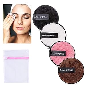 4 Piezas Almohadillas Desmaquillantes Reutilizables,Almohadillas De Limpieza Lavables Algodón,Con 1 bolsa de lavandería…