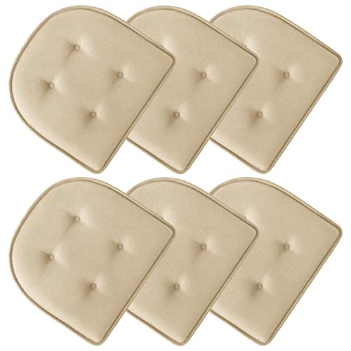 Cozyide U-Shaped Chair Cushions For Dining Chairs 6 Pack, Memory Foam Chair Pads With Tufted Design And Non-Slip Backing, 17" X 16", Khaki #TOP20