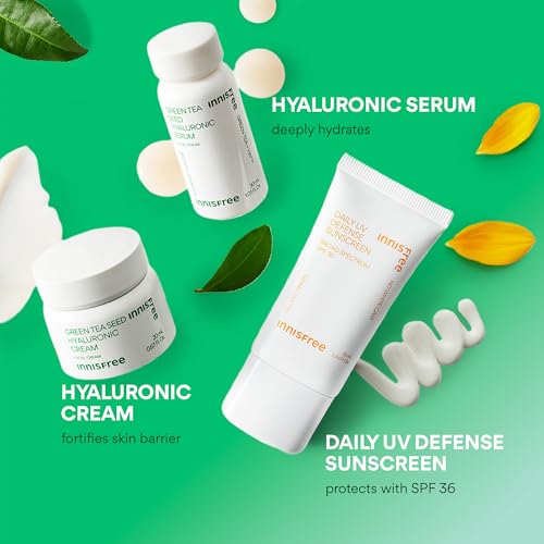 Image of innisfree Hydrate & Protect Mini Set, Korean Serum, Cream & Sunscreen with Green Tea and Hyaluronic Acid, Travel Skincare Trio
