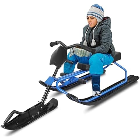 Snow Sled for Kids with Steering Wheel and Brakes, Heavy Duty Sleds for Snow, Downhill Steerable Ski Sled Snowboard Winter Sport Racer Sled Board for Teens Cover