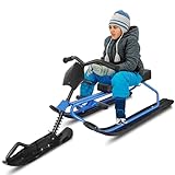 Snow Sled for Adults with Steering Wheel and Brakes, Heavy Duty Sleds for Snow, Downhill Steerable Ski Sled Snowboard Winter Sport Racer Sled Board for Adults(Classic)