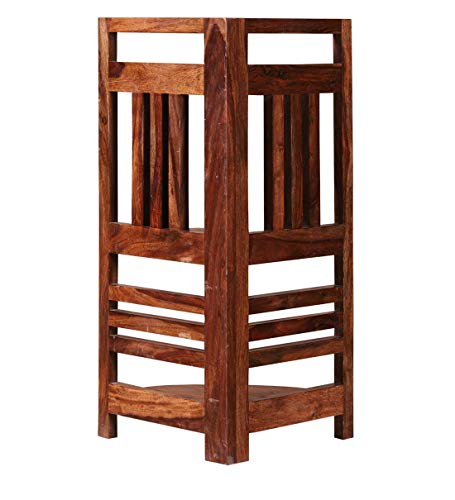 Image of Corner Display Shelf Storage | Wooden Storage Rack & Display Organizer | Solid Sheesham Wood Open Shelf for Living Room, Bedroom, Home & Office