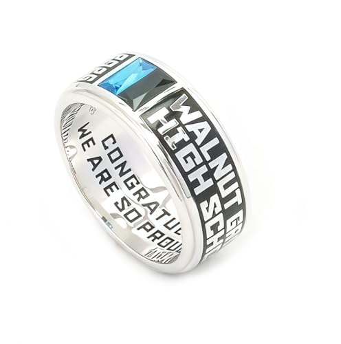 Customizable men's band class ring, black band ring, high school or college graduation ring, graduation gift, sterling silver ring, birthstones ring - modern design -Jour Nouveau Jewelry2