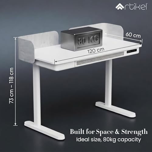Image of ARTIKEL Case 2.0 Electric Height Adjustable Table for Office Work & Home-Sit Stand Gaming Desk 80kg Load with USB Portal |Workspace Table with Storage Drawers|120x60 CM| White| 3 yrs Warranty