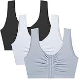 GXXGE Women's Front Closure Built Up Tank Style Comfort Workout Sports Bra Low-Impact Activity Sleep Bras Value Pack Black White Graphite Gray Large