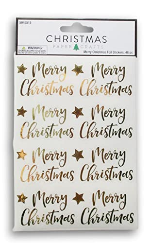 Christmas Gold Foil Merry Christmas Stickers - Foil Adhesive Decals for Crafts & Scrapbooks - 48 Pieces