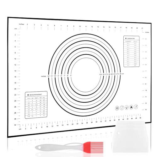 LXUDN Groß 60 * 90cm Backmatte Silikon, Silikonmatte Baking Mat Rutschfeste, Antihaftbeschichtete Backunterlage mit Messung, für Fondant Gebäck Pizza, BPA Frei(Schwarz + Schaber)