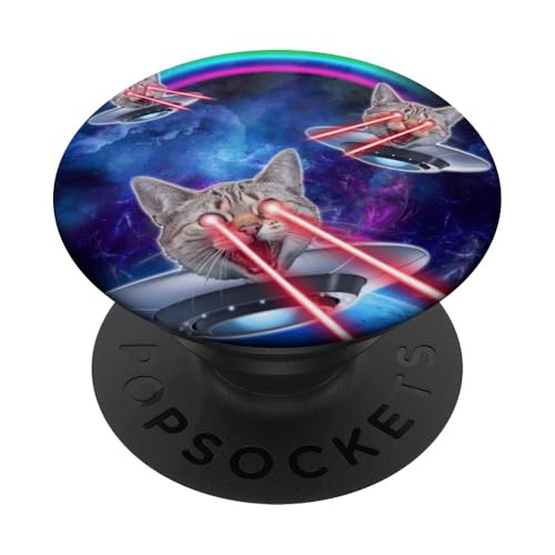 Kitten UFO Funny Laser Cat Eyes Cute Space Cats Lover PopSockets PopGrip Adhésif
